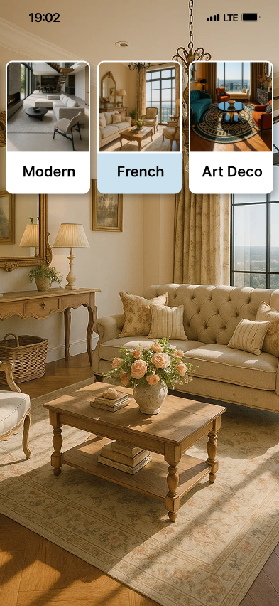 DecorAI App Interface - Traditional Style