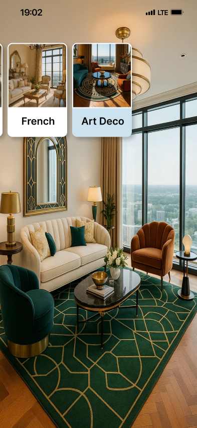 DecorAI App Interface - Art Deco Style