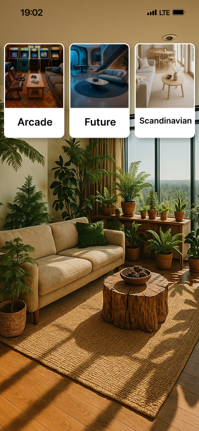 DecorAI App Interface - Nature Style